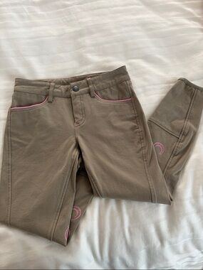 Girls Taupe Riding Pants with Pink Trim size 8